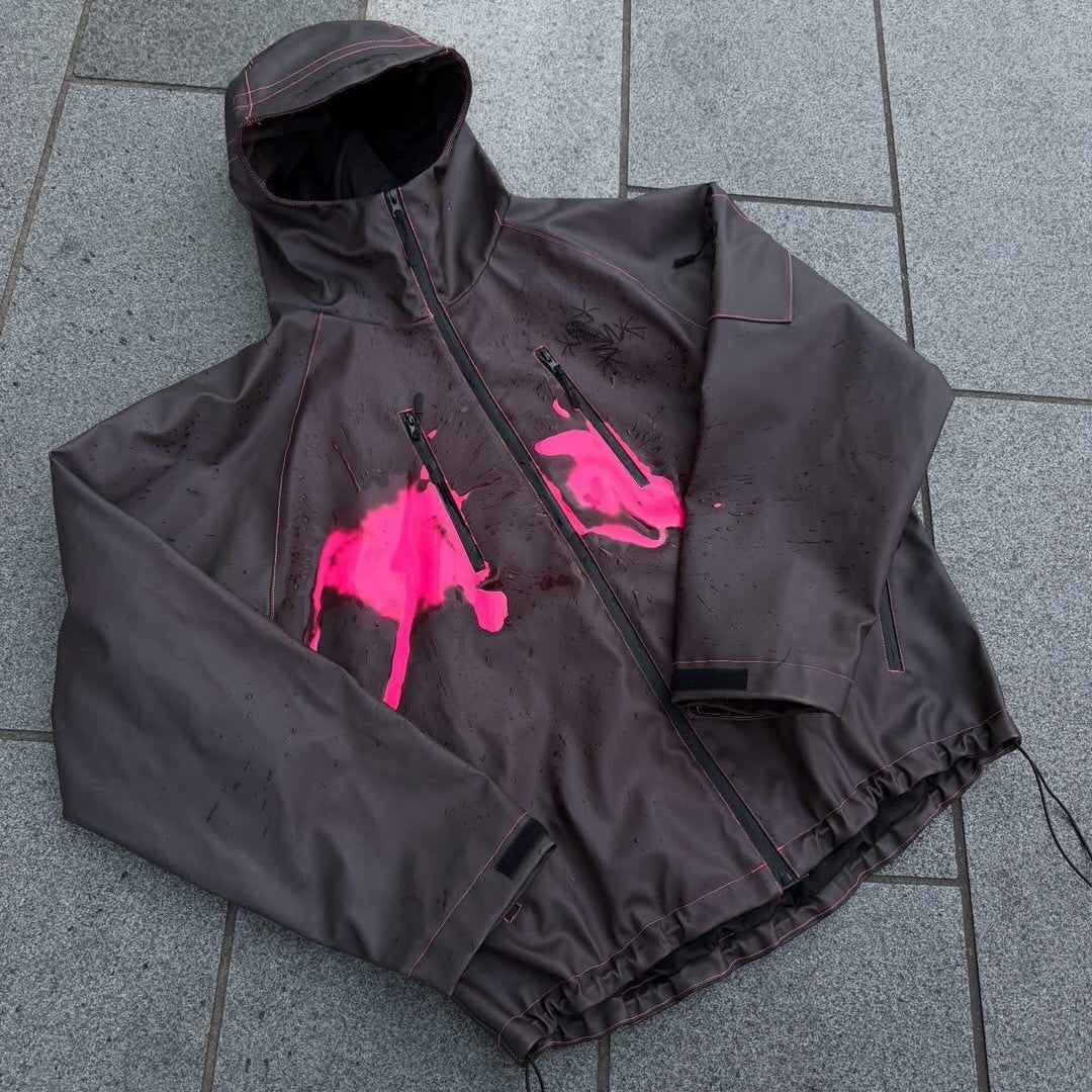 Women's nan waterproof hoodie jacket with splash print design, vertical zippered pockets, and adjustable hem Mune Fashion
