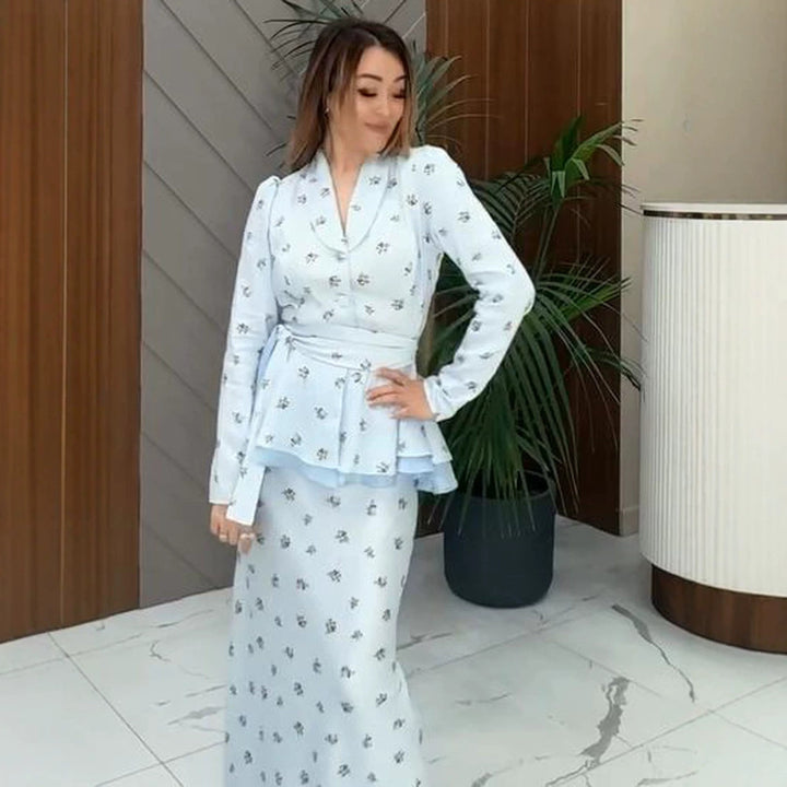 Women's Two-Piece Wrap Set with Peplum Jacket and Figure-Hugging Maxi Skirt Mune Fashion