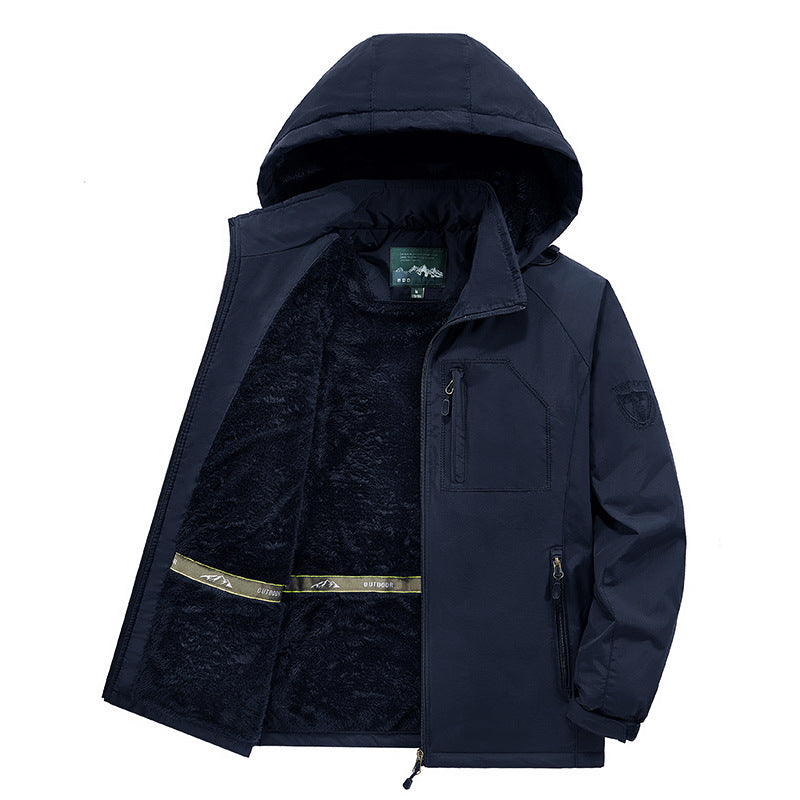 Men's nan windproof thermal jacket with cozy faux fur lining, hood, and multifunctional zip pockets Mune Fashion