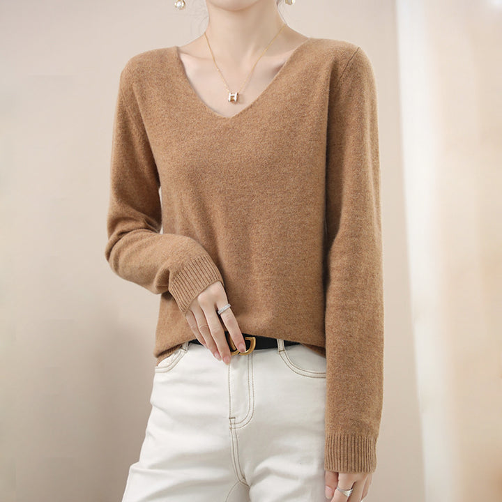 Ladies V-neck pullover in cashmere look with casual fit and ribbed cuffs Mune Fashion