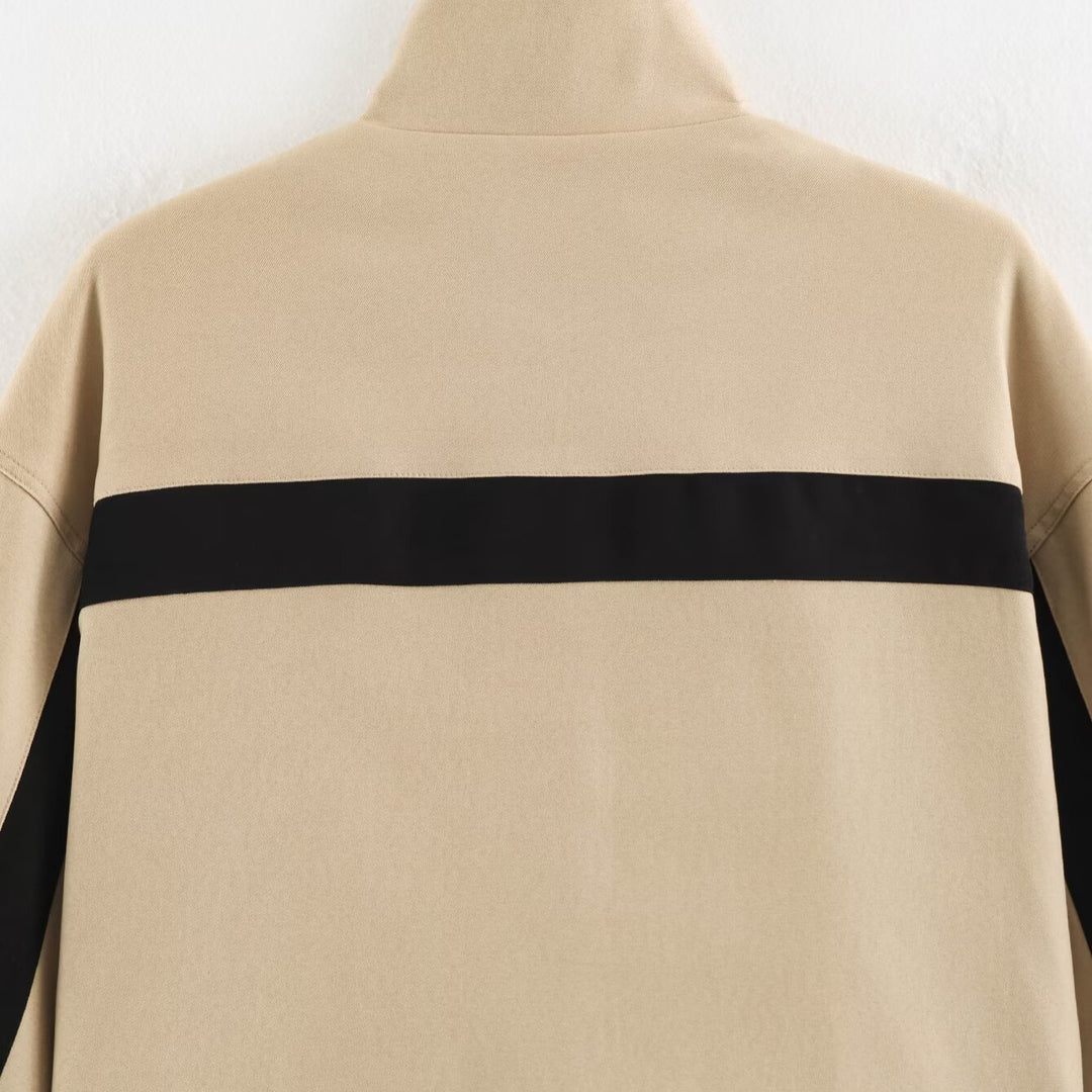 Ladies Cropped Track Jacket with Stand-up Collar, Zipper and Side Contrast Stripes Mune Fashion