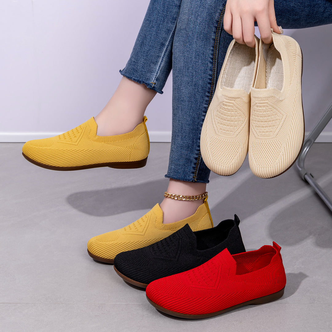 Women's knitted comfort slip-on half shoe with sock-like shaft, padded memory insole and flexible lightweight sole Mune Fashion