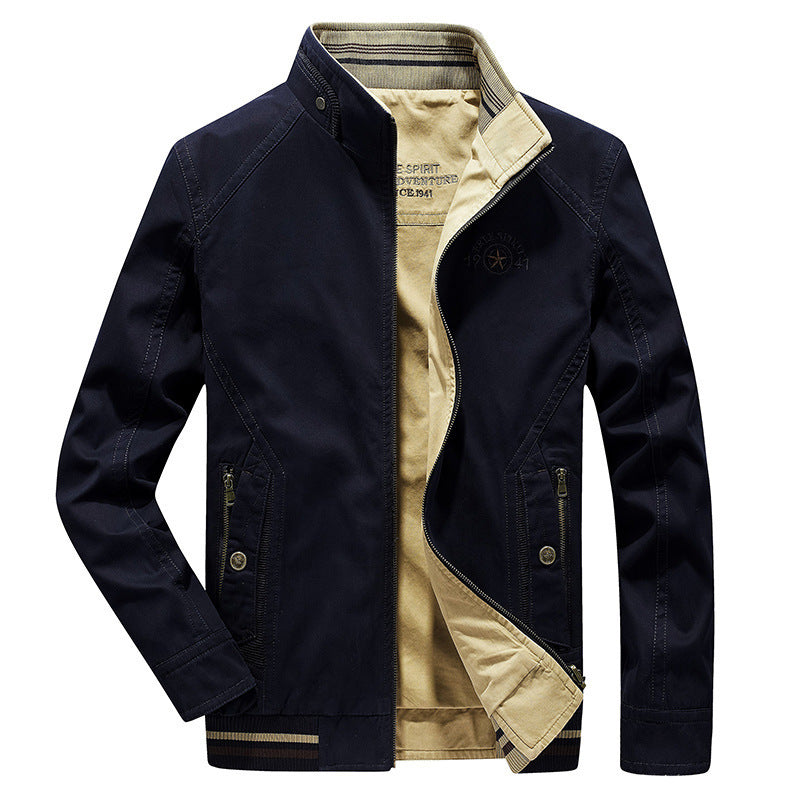 Men's lightweight canvas transitional jacket with stand-up collar, zipper, and ribbed hem Mune Fashion