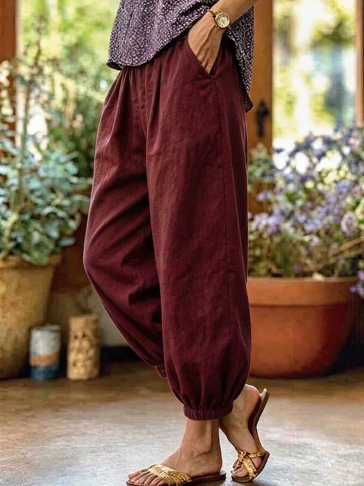 Ladies Lightweight Linen Pants with Wide Legs and Drawstring Mune Fashion