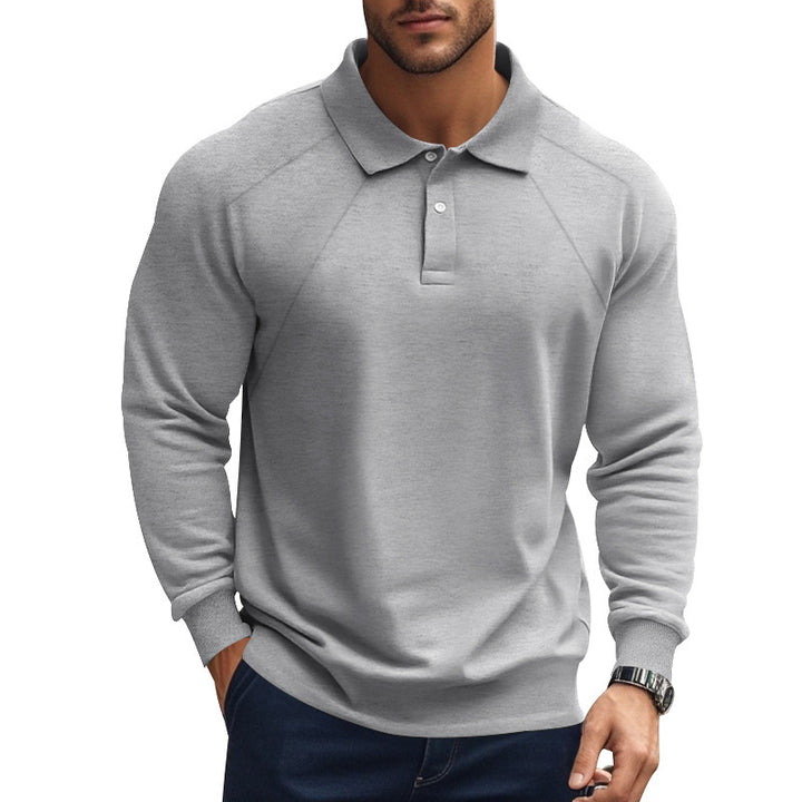 Men's long-sleeved polo shirt with raglan sleeves, short button placket and ribbed cuffs Mune Fashion