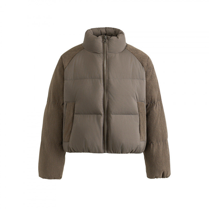 Women's short padded jacket with cord sleeves and high stand-up collar Mune Fashion