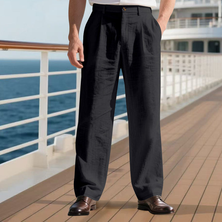 Men's elegant linen trousers with wide leg and pleats Mune Fashion