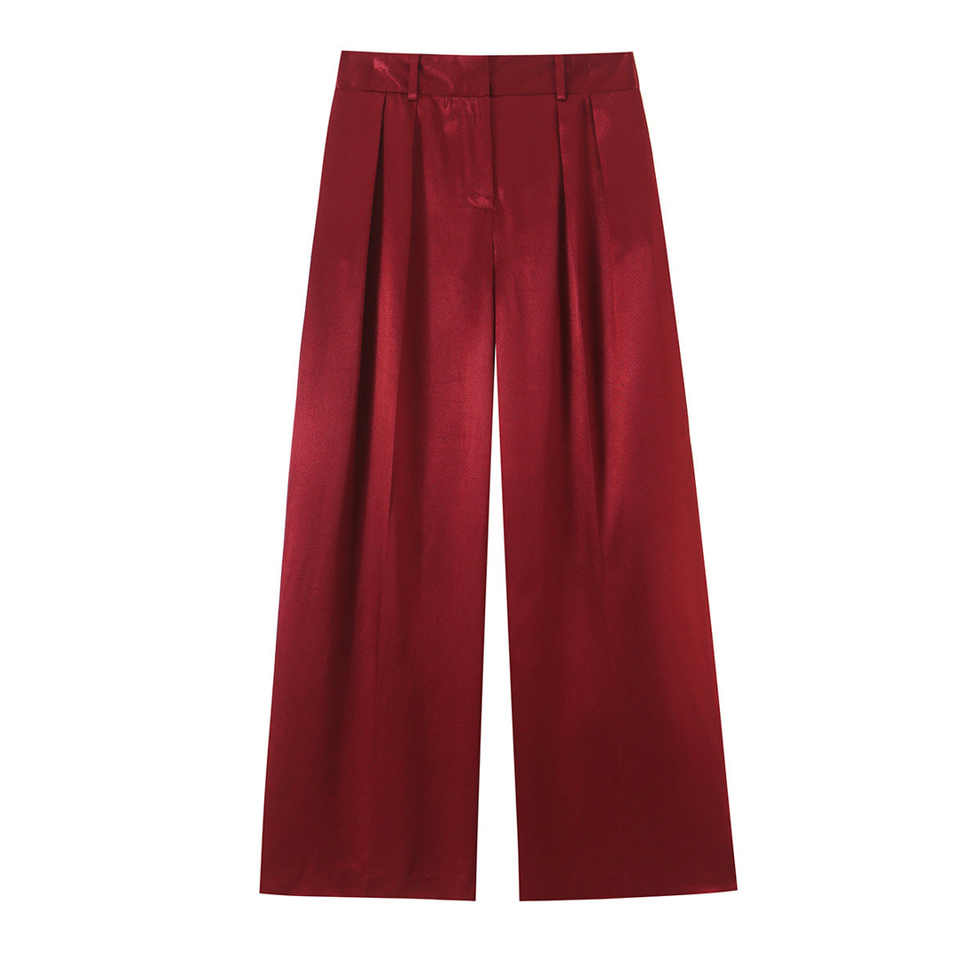 Women's wide High-Waist Satin Pants with pleats and belt loops Mune Fashion
