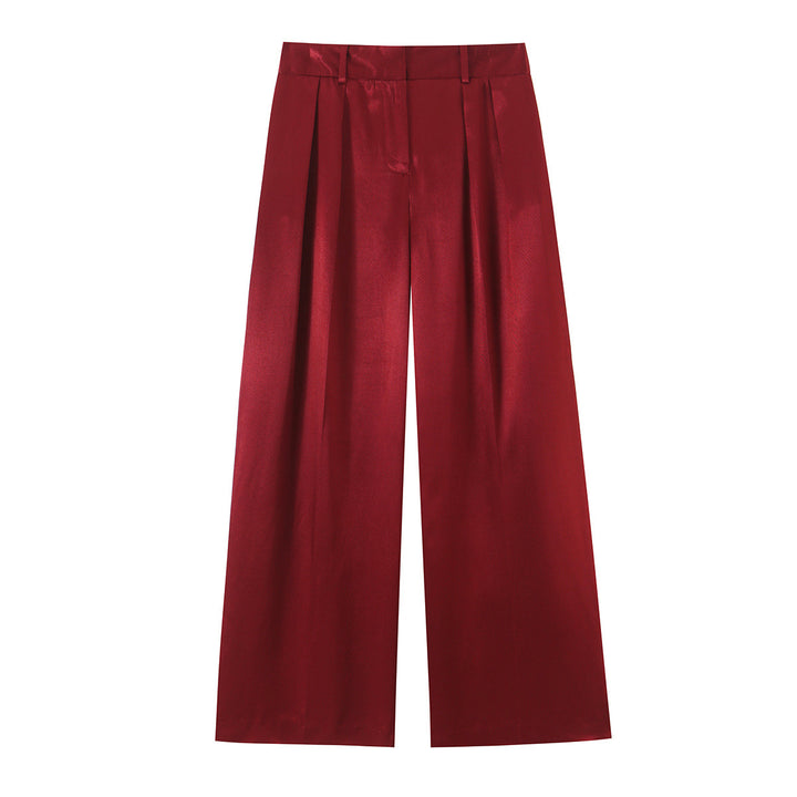 Women's wide High-Waist Satin Pants with pleats and belt loops Mune Fashion