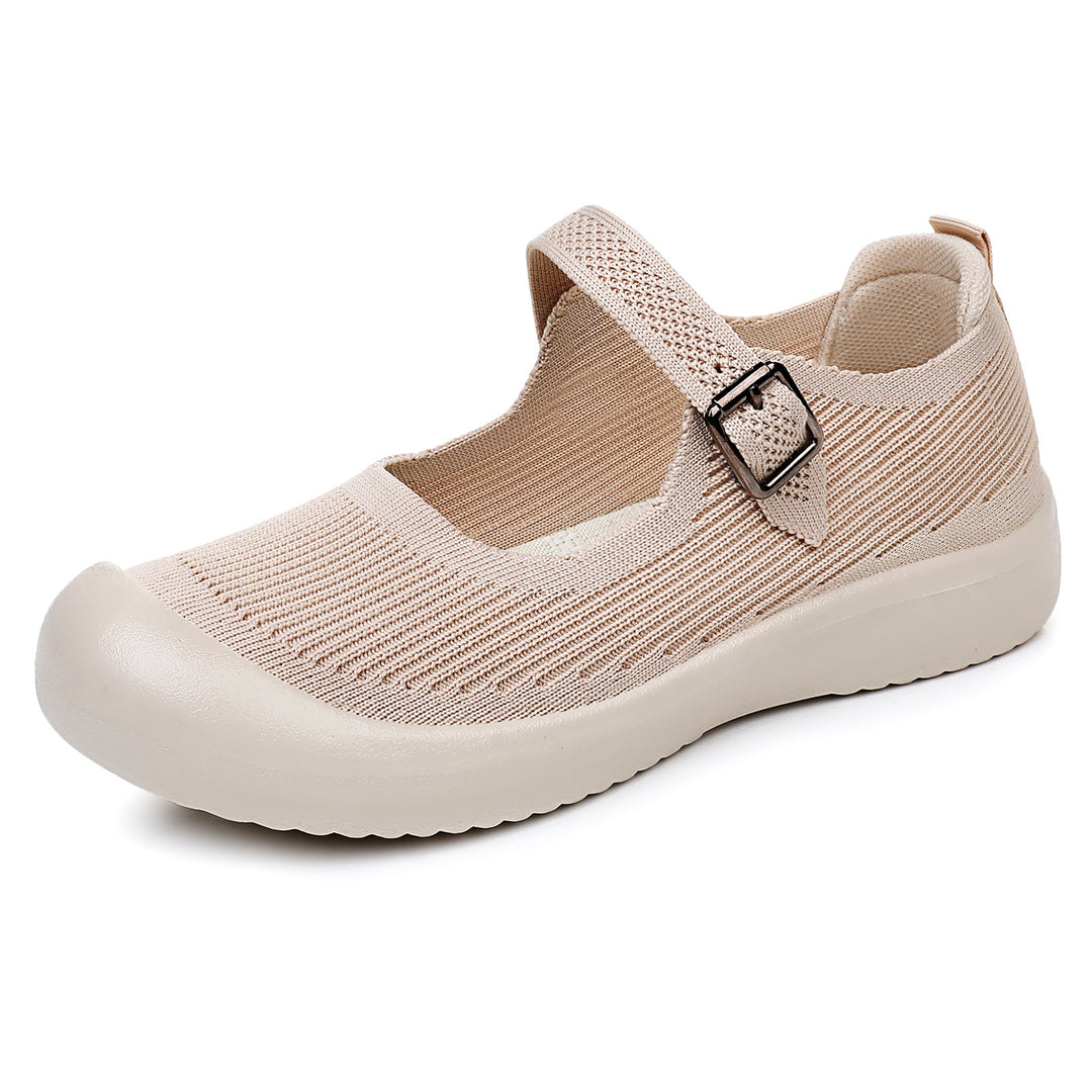 Women’s knitted Mary-Jane comfort shoe with adjustable strap, breathable knitted upper material and shock-absorbing lightweight sole Mune Fashion