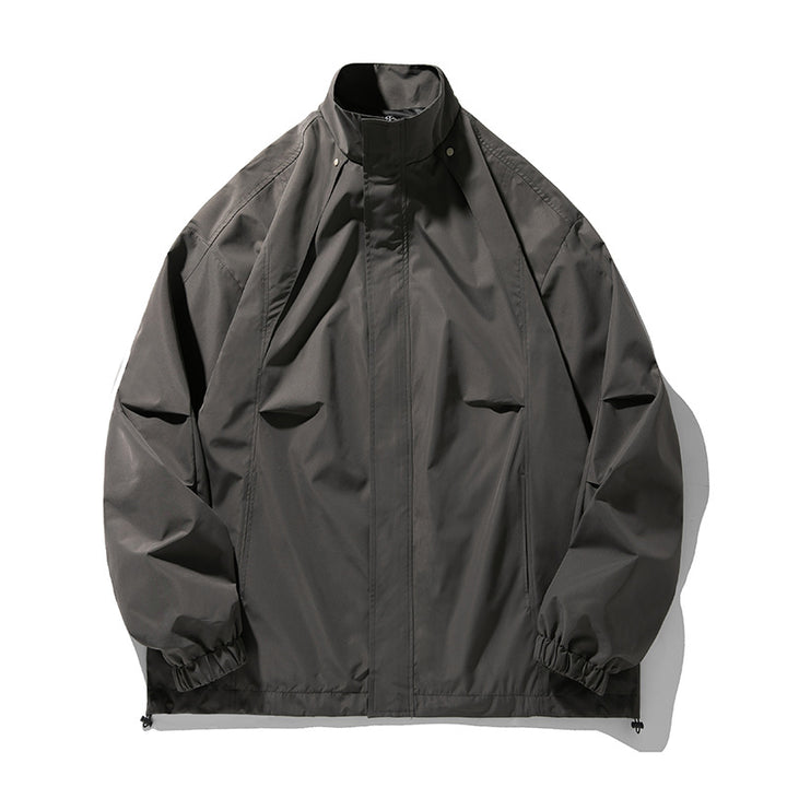 Unisex Lightweight Technical Windbreaker Jacket with Stand-up Collar, Concealed Zipper and Adjustable Hem Mune Fashion