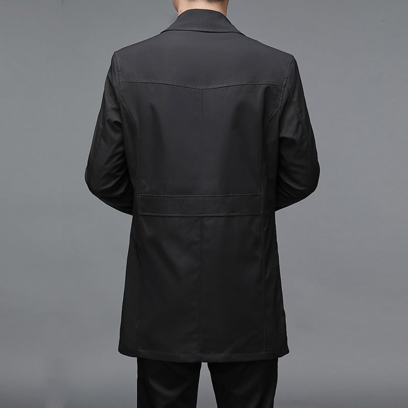 Men's Slim Fit Trench Coat with Lapel Collar and Subtle Button Placket Mune Fashion