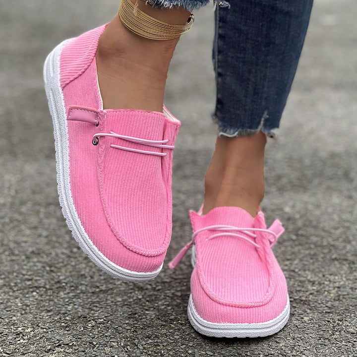Ladies' cord slippers in moccasin style with elastic lacing and lightweight profiled sole Mune Fashion