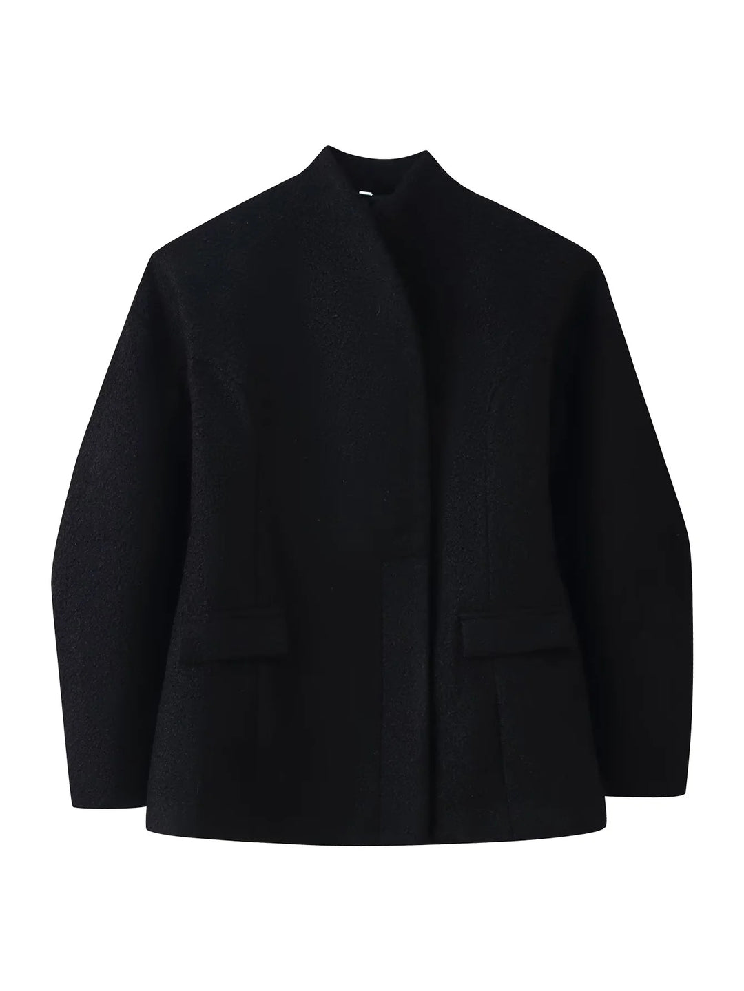 Women's short bouclé jacket with open front and flap pockets Mune Fashion
