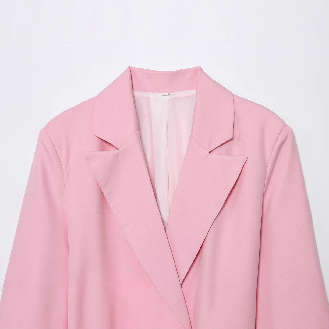 Women's Tailored Blazer with Decorative Rose Belt and Revers Collar Mune Fashion