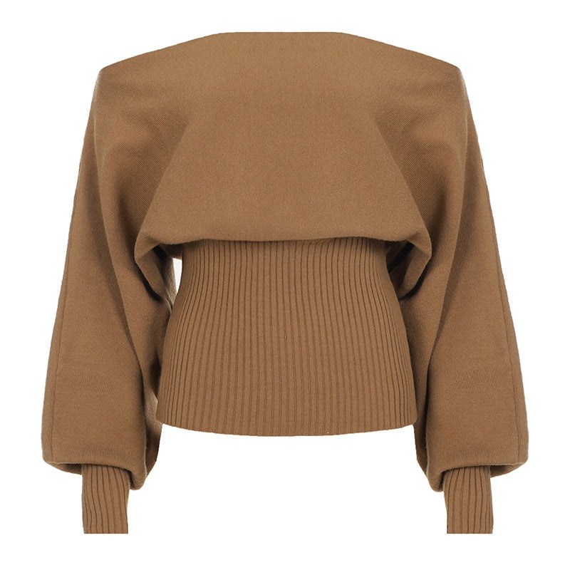 Women's oversized off-the-shoulder pullover with wide ribbed hem and balloon sleeves Mune Fashion