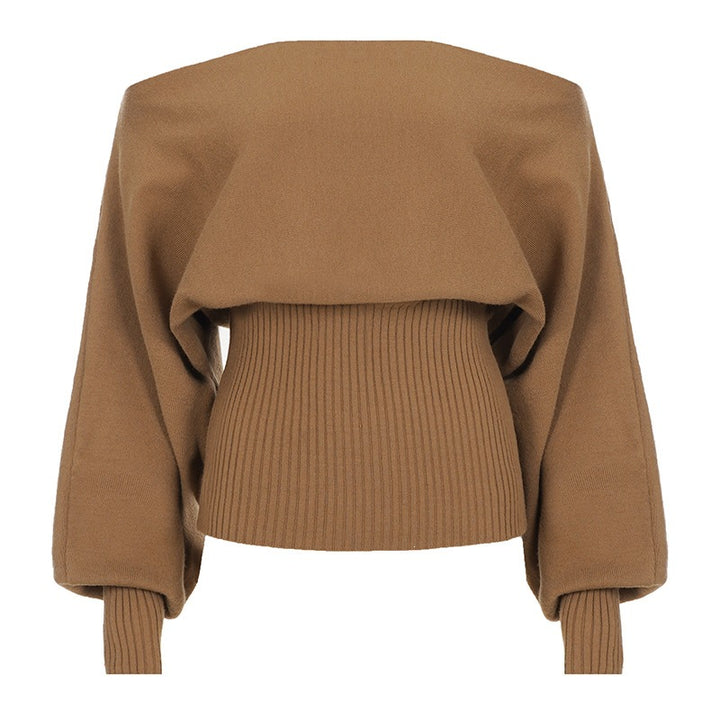 Women's oversized off-the-shoulder pullover with wide ribbed hem and balloon sleeves Mune Fashion