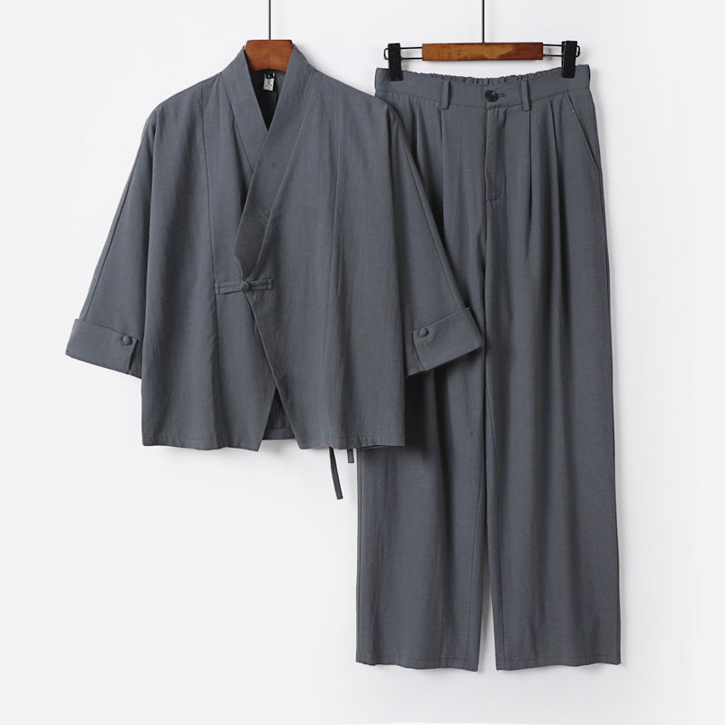 Men's Modern Zen Loungewear Set made of Lightweight Material with Short Kimono and Tailored Tapered Trousers Mune Fashion