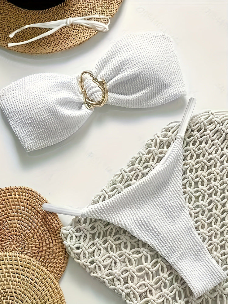 Women Premium Bikini Set with Texture and Gold Decoration Mune Fashion