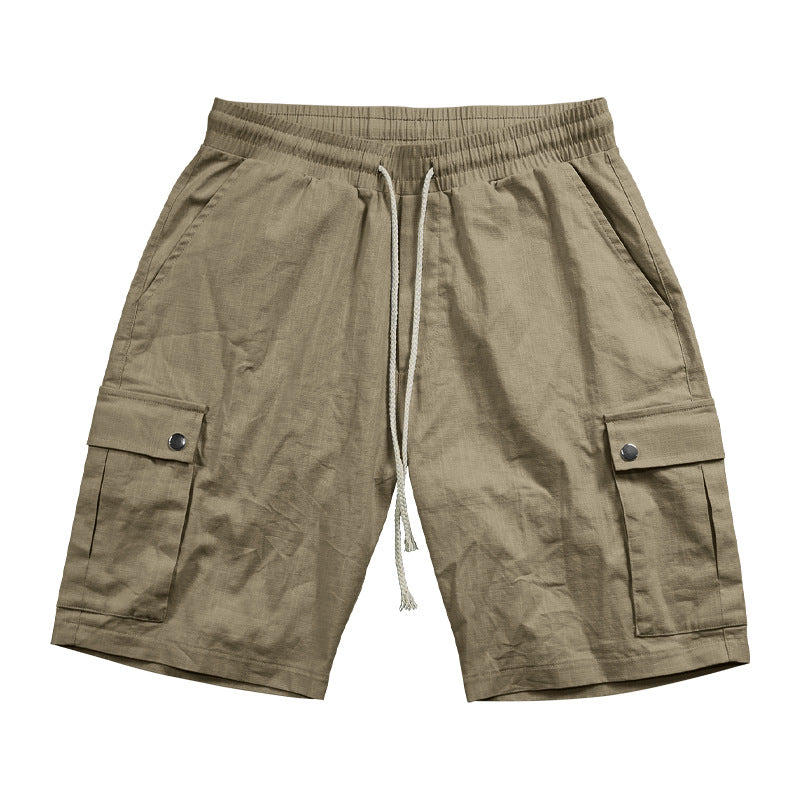 Men's urban cargo Bermuda shorts made of linen-cotton blend with elastic drawstring waistband and snap-flap pockets Mune Fashion