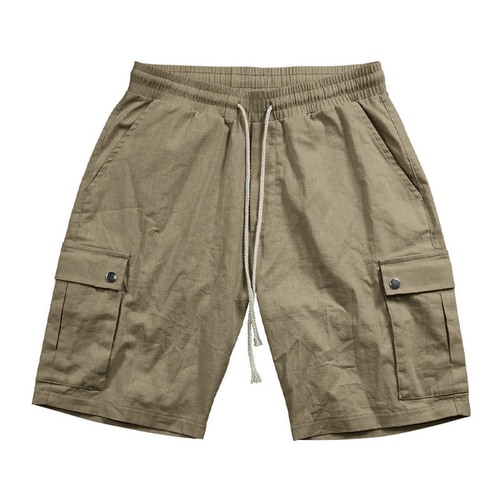 Men's urban cargo Bermuda shorts made of linen-cotton blend with elastic drawstring waistband and snap-flap pockets Mune Fashion
