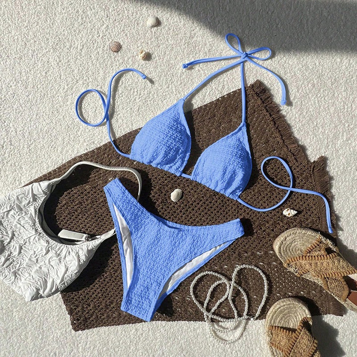 Women's triangle bikini with trendy knot design and textured fabric Mune Fashion