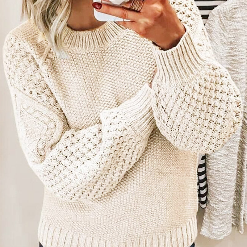 Women Chunky Knit Sweater with Cable Pattern and Balloon Sleeves Mune Fashion