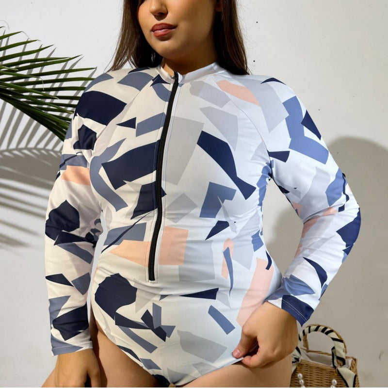 Women's One-Piece Swimsuit with High Collar and Long Sleeve Mune Fashion
