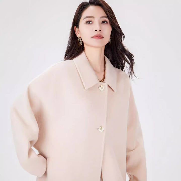 Women's Oversize Wool Cocoon Coat with Decorative Heart Buttons Mune Fashion
