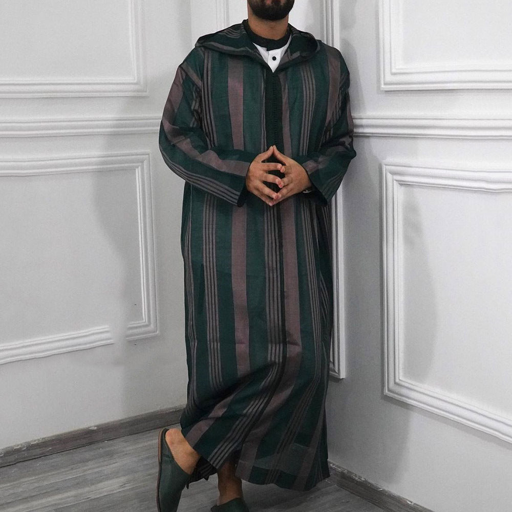 Men's slim hoodie robe with vertical stripe structure zipper and side slits Mune Fashion