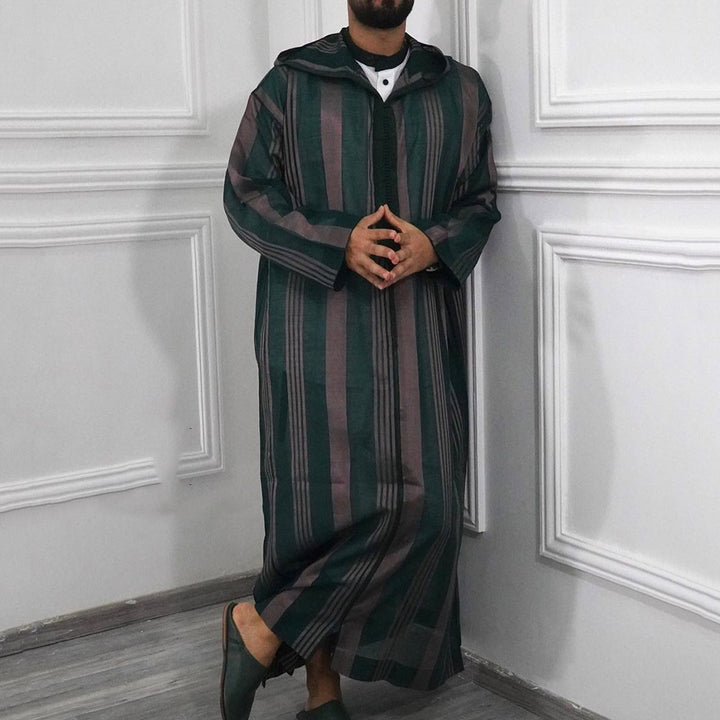 Men's slim hoodie robe with vertical stripe structure zipper and side slits Mune Fashion