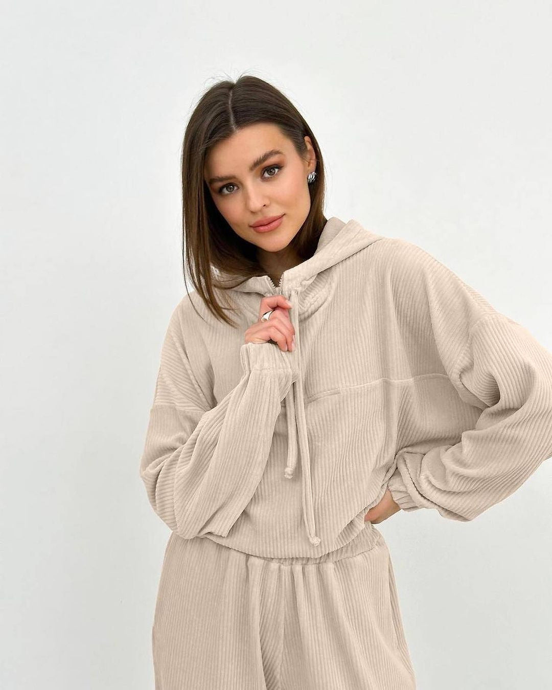 Women's Corduroy Loungewear Set with Hoodie and Jogging Pants Mune Fashion