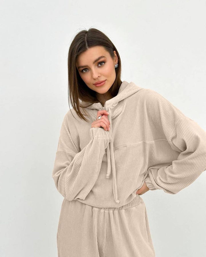 Women's Corduroy Loungewear Set with Hoodie and Jogging Pants Mune Fashion