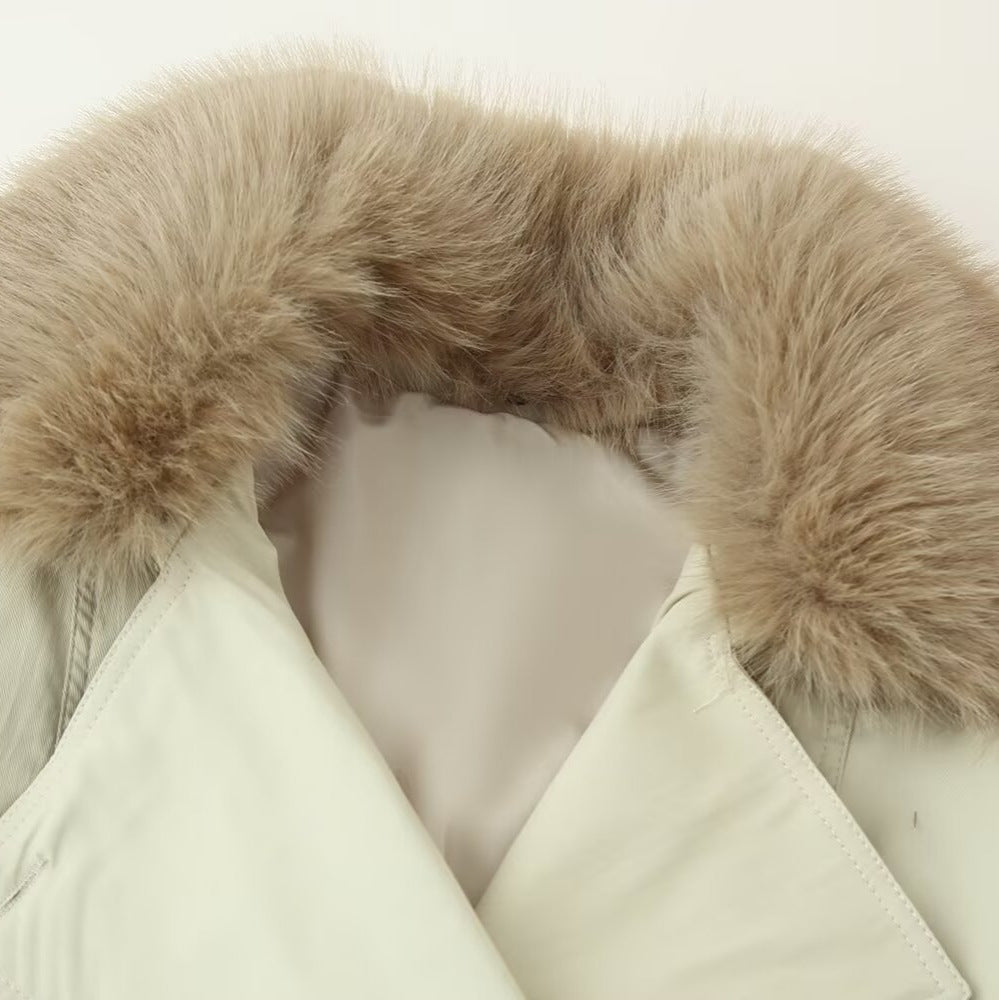 Women's double-breasted blouson with removable faux fur collar, waist drawstring and adjustable cuffs Mune Fashion