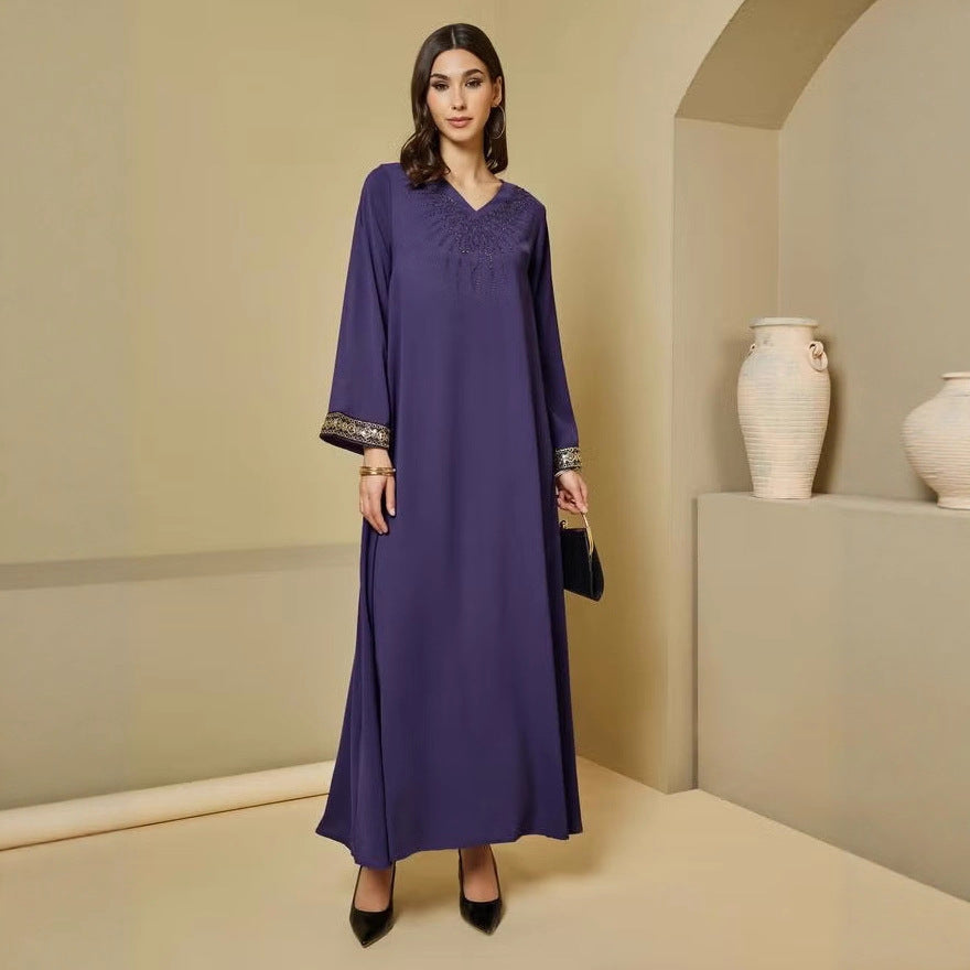 Women Elegant Maxi Dress with Embroidered Sleeves Mune Fashion