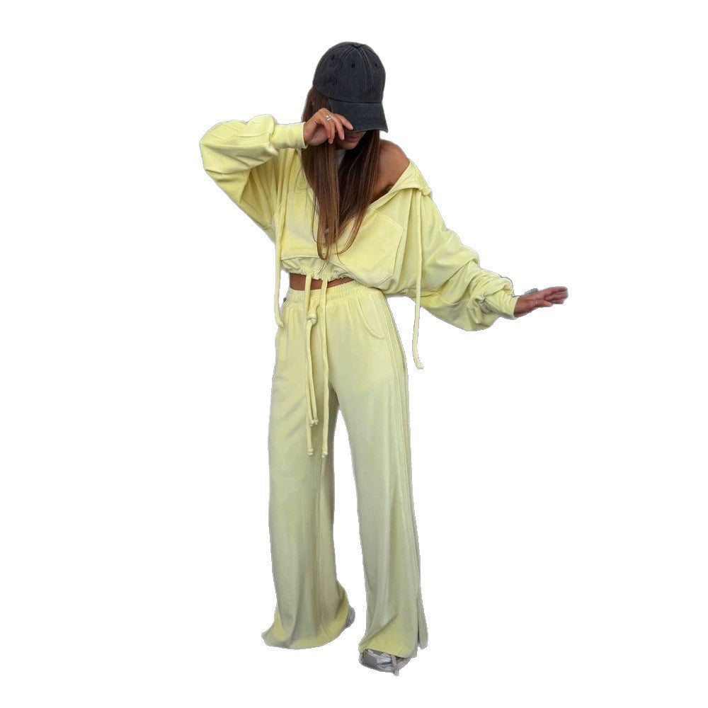 Women's Cropped Hoodie and Highwaist Lounge Pants Set made of French Terry with drawstring Mune Fashion