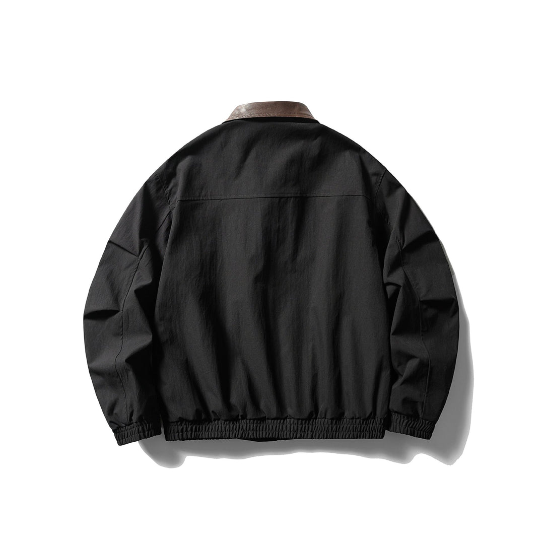 Men's transitional jacket with leather collar and elastic hem Mune Fashion