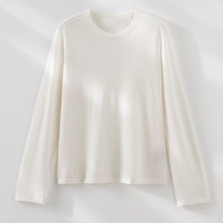 Women Fine Knit Long Sleeve Shirt with Round Neckline and Light Jersey Quality Mune Fashion