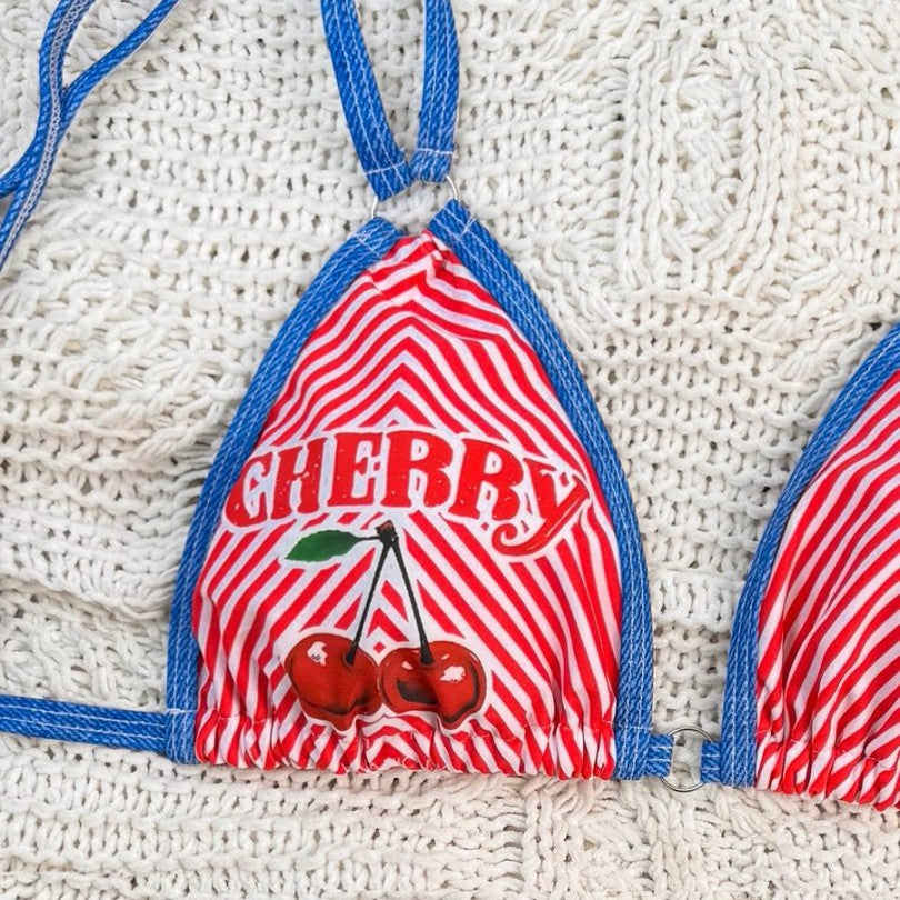 Women's Triangle Bikini Set with Playful Pattern Mune Fashion
