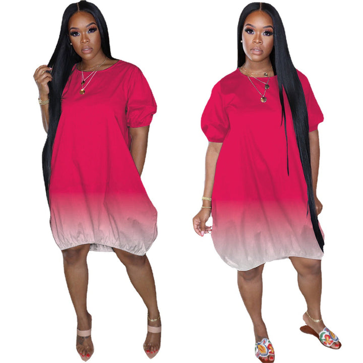 Women's Oversize Gradient Tunic Dress with Side Pockets and Round Neckline Mune Fashion