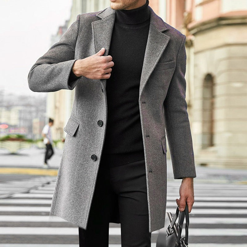 Men's Elegant Wool Coat with Tailored City Cut, Notch Lapels and Flap Pockets Mune Fashion