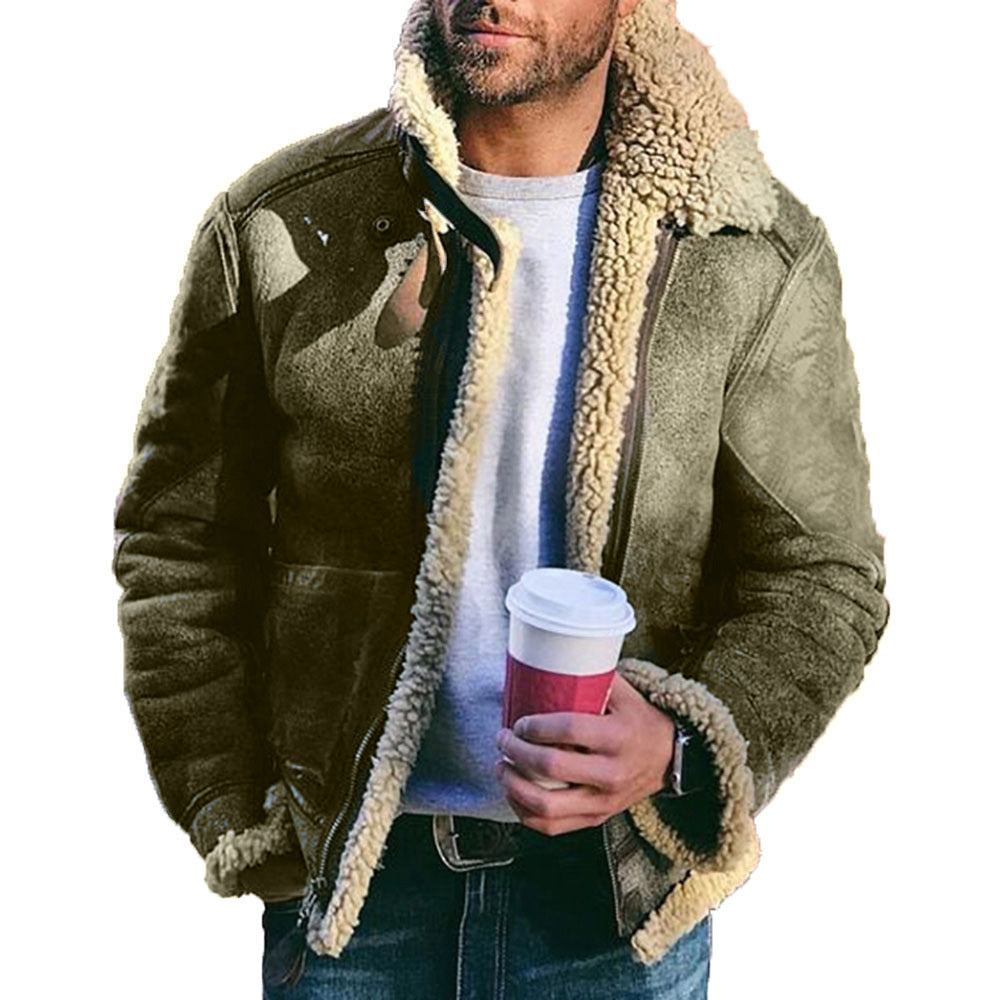 Men's short jacket in vintage shearling style with zipper and teddy lining Mune Fashion