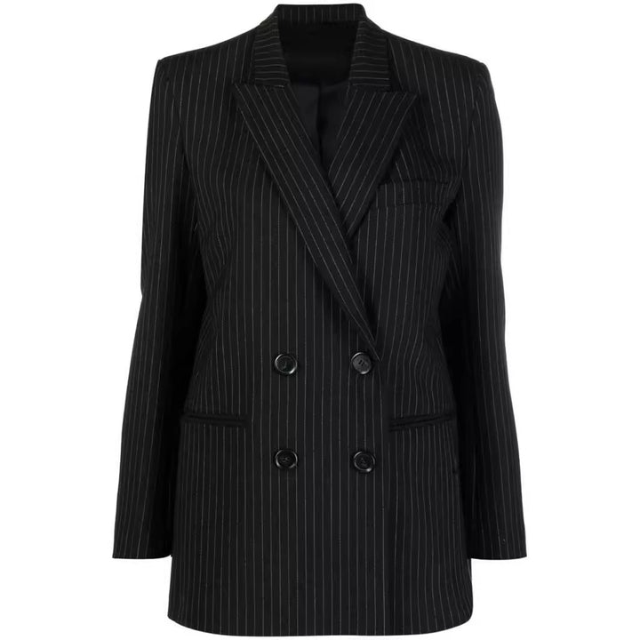 Women's Two-Piece Pinstripe Suit with Oversized Double-Breasted Design and Wide Pleated Trousers Mune Fashion