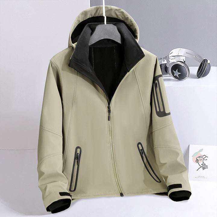 Men's softshell hybrid jacket with hood, sealed zippers, and ergonomic cut Mune Fashion