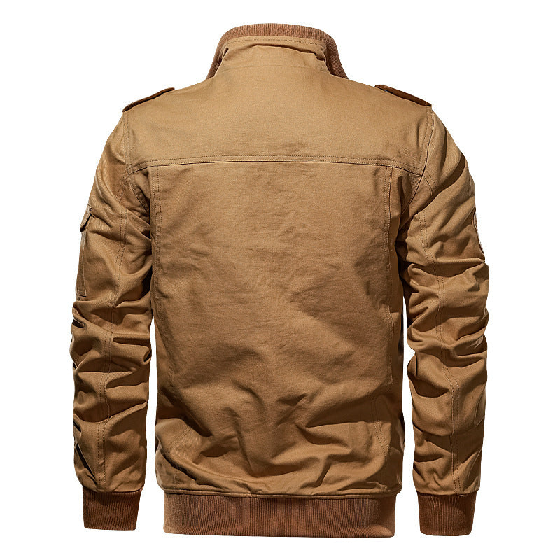 Men's Canvas Bomber Jacket with Epaulettes, Multiple Flap Pockets and Ribbed Cuffs Mune Fashion