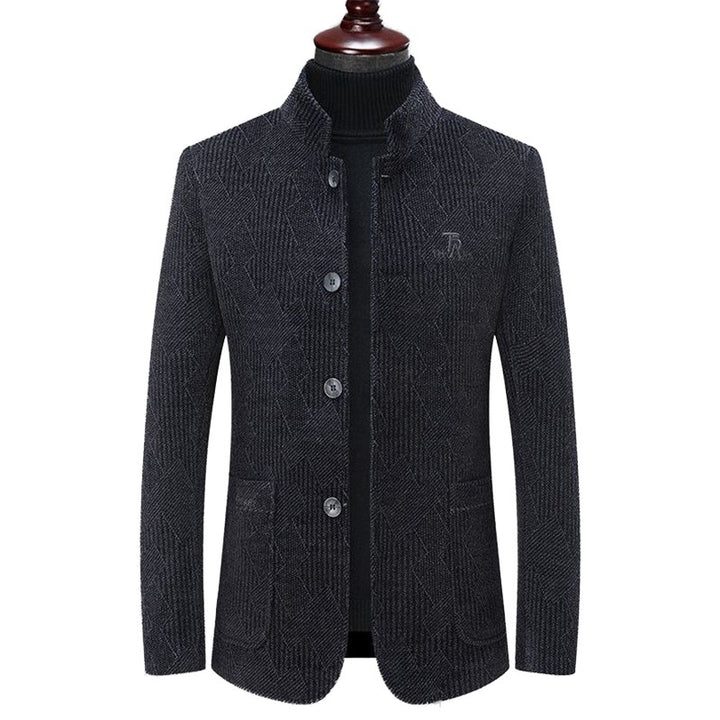 Men's Modern Stand-up Collar Blazer in Boucle Look with Fine Geometric Pattern Mune Fashion