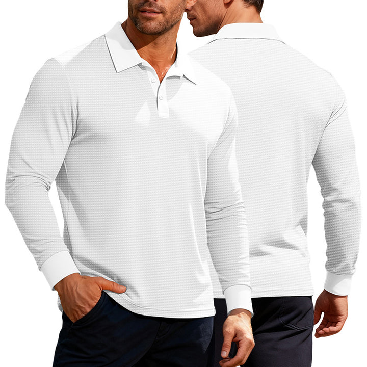 Men's long sleeve polo shirt made of waffle knit with a slim fit, concealed button placket, and shirt collar Mune Fashion
