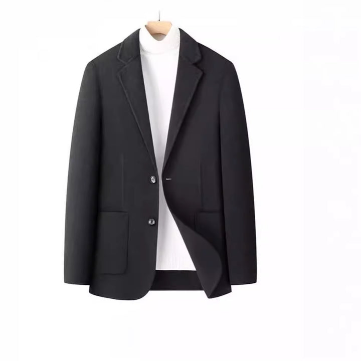 Men's Herringbone Wool Blazer with Lapel Collar and Patch Pockets Mune Fashion