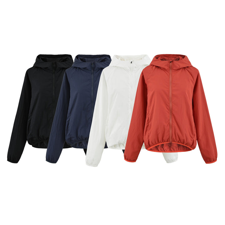 Women's Ultralight Hooded Windbreaker with Extended Back Hem and Elastic Hem Mune Fashion