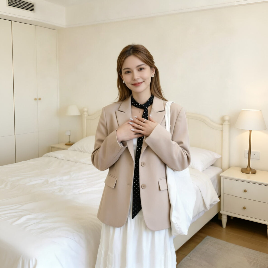 Women Elegant tailored single-breasted wool blazer with lapel collar Mune Fashion